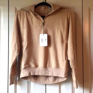 Zyia Tan Quarter Zip Cowl Pocket Jacket, Med, New with tags
